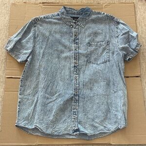 Original Use Light Blue Acid-Wash Short Sleeve Denim Button-Down